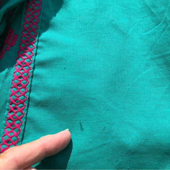 🛍️ Bohemian Green Lantern Sleeve Embroidered Tassels Tunic Dress M - Picture 10 of 10